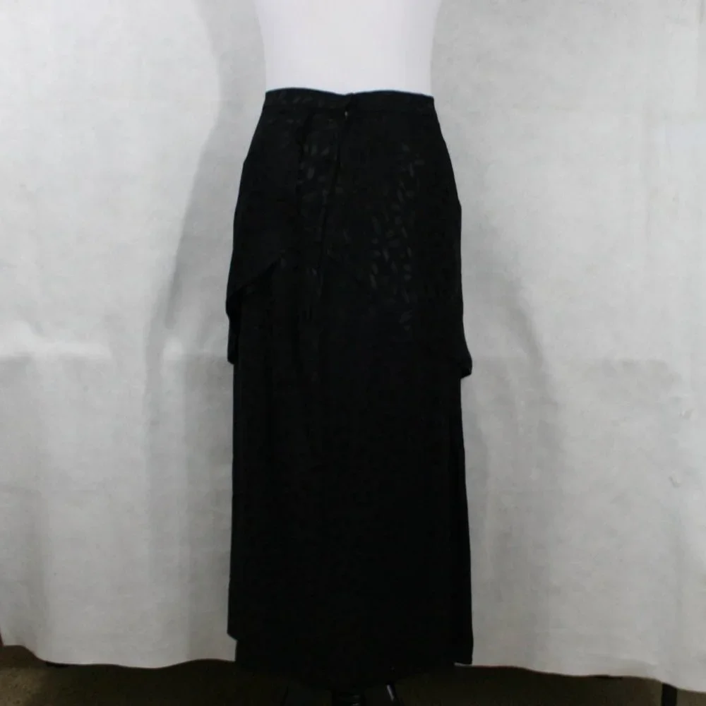 Vintage 40's Black Crepe Floral Midi Skirt w/ Peplum SZ XS EUC - Picture 4 of 7